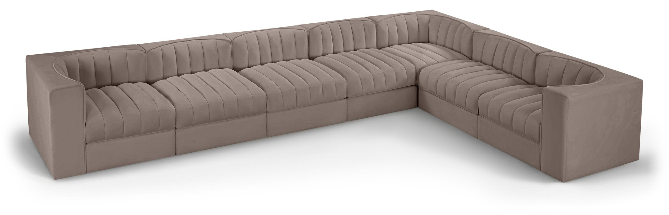 Meridian Furniture - Rummi Taupe Velvet Performance Fabric Upholstered 7pc. Sectional - 660Taupe-Sec7C - GreatFurnitureDeal