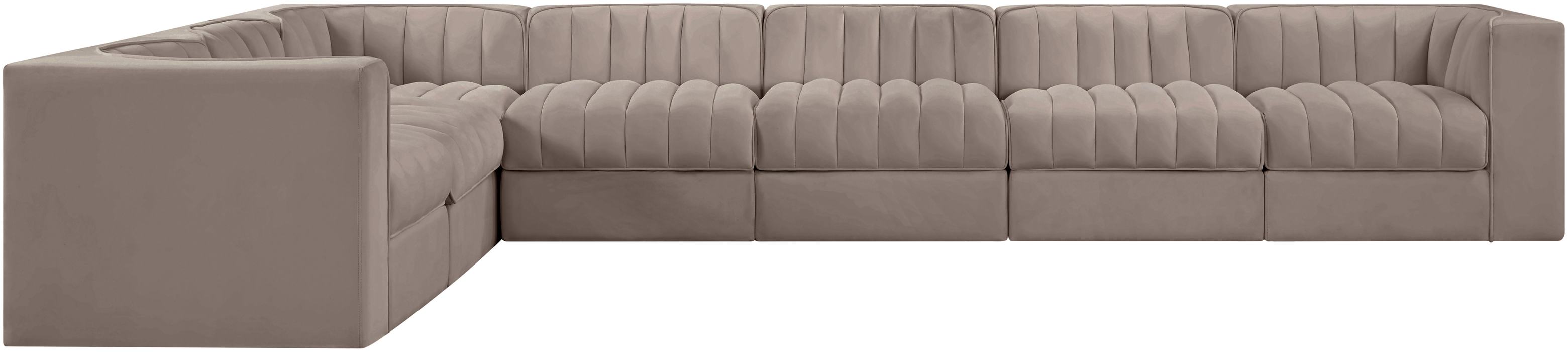 Meridian Furniture - Rummi Taupe Velvet Performance Fabric Upholstered 7pc. Sectional - 660Taupe-Sec7C - GreatFurnitureDeal