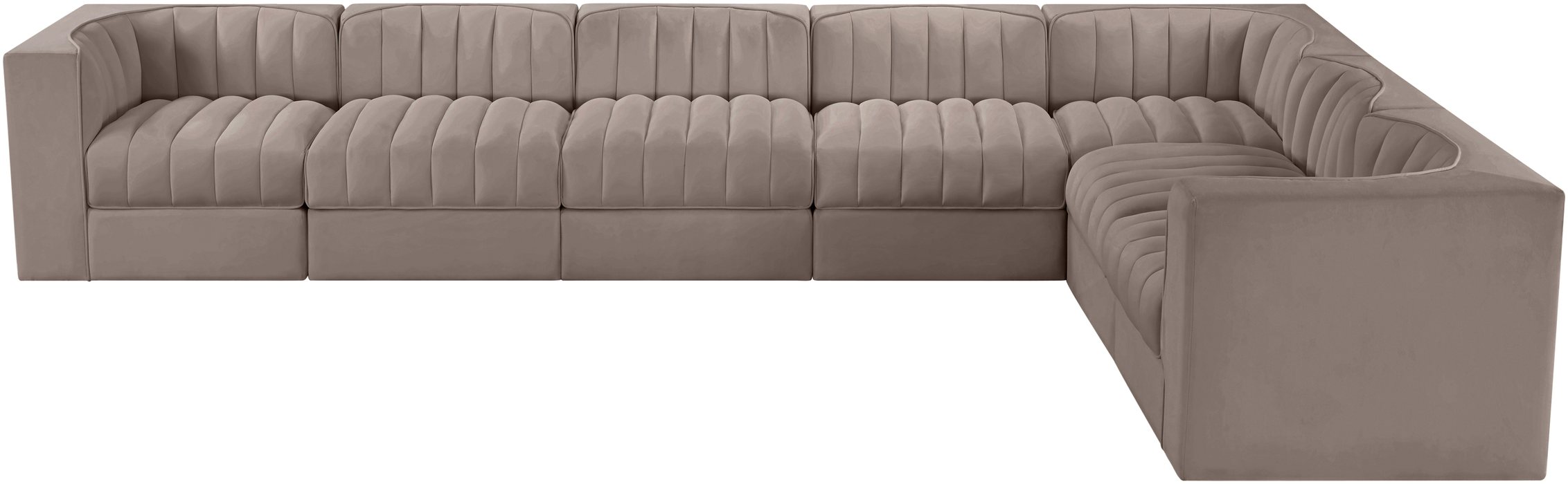 Meridian Furniture - Rummi Taupe Velvet Performance Fabric Upholstered 7pc. Sectional - 660Taupe-Sec7C - GreatFurnitureDeal
