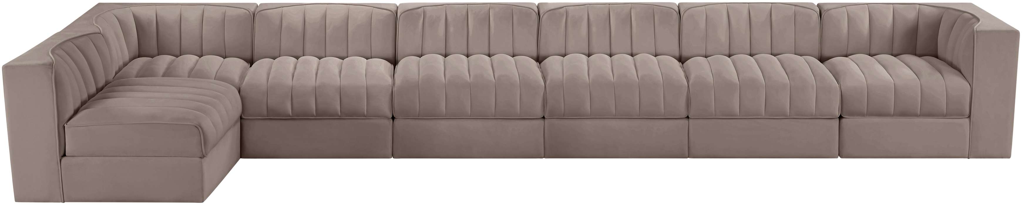 Meridian Furniture - Rummi Taupe Velvet Performance Fabric Upholstered 7pc. Sectional - 660Taupe-Sec7D - GreatFurnitureDeal