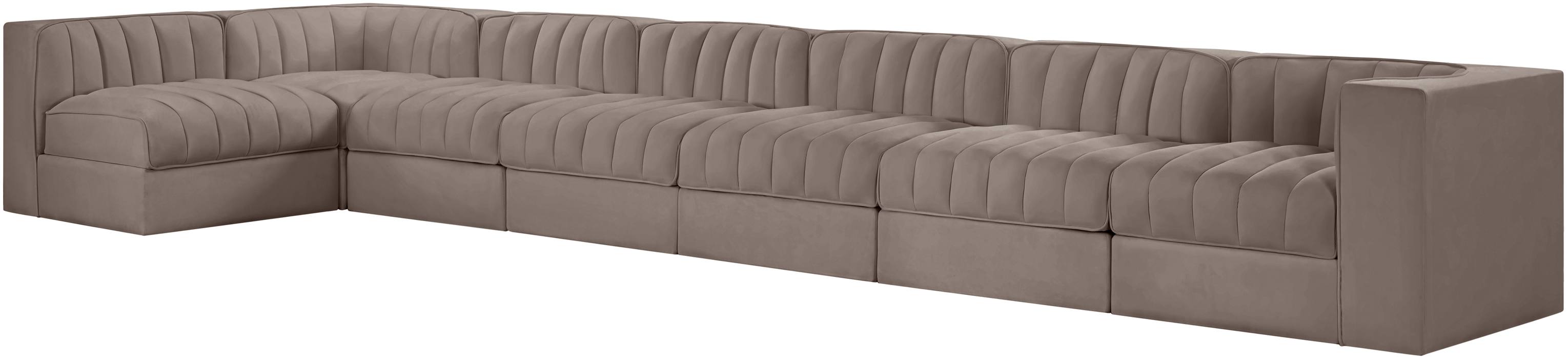 Meridian Furniture - Rummi Taupe Velvet Performance Fabric Upholstered 7pc. Sectional - 660Taupe-Sec7D - GreatFurnitureDeal