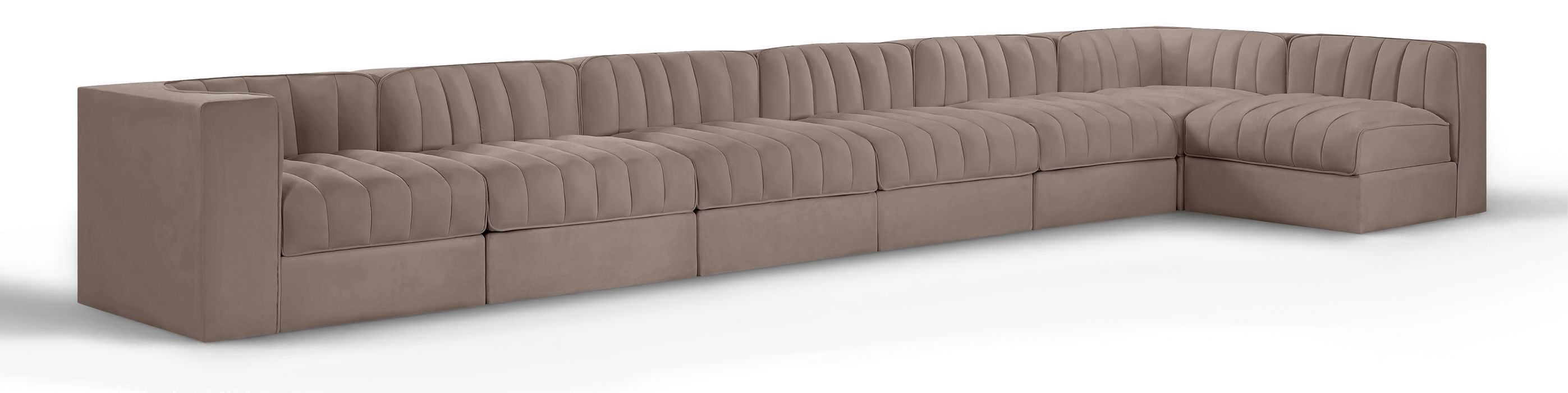 Meridian Furniture - Rummi Taupe Velvet Performance Fabric Upholstered 7pc. Sectional - 660Taupe-Sec7D - GreatFurnitureDeal