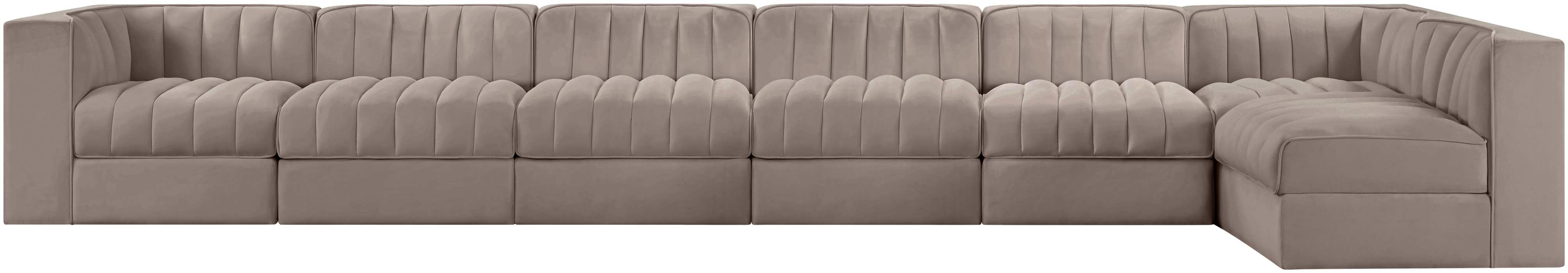 Meridian Furniture - Rummi Taupe Velvet Performance Fabric Upholstered 7pc. Sectional - 660Taupe-Sec7D - GreatFurnitureDeal