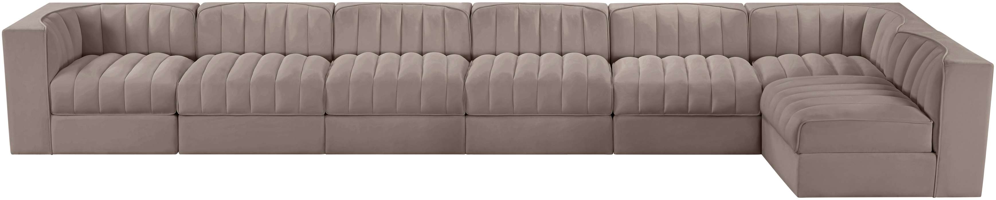 Meridian Furniture - Rummi Taupe Velvet Performance Fabric Upholstered 7pc. Sectional - 660Taupe-Sec7D - GreatFurnitureDeal