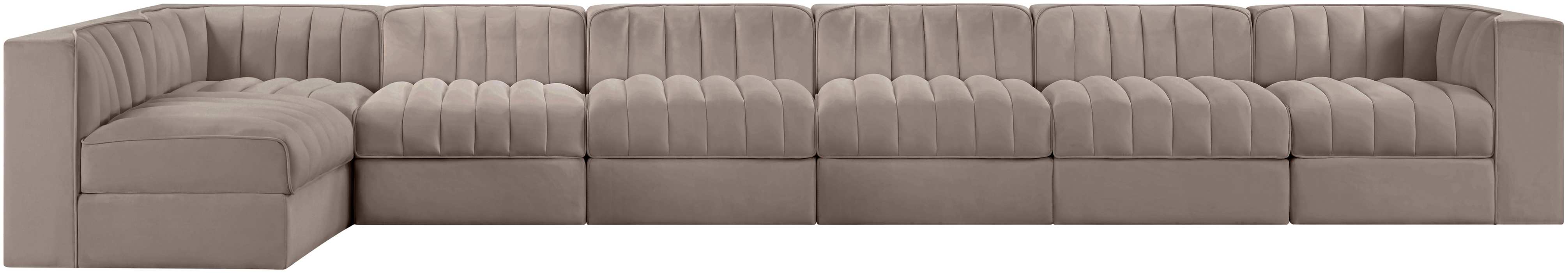 Meridian Furniture - Rummi Taupe Velvet Performance Fabric Upholstered 7pc. Sectional - 660Taupe-Sec7D - GreatFurnitureDeal