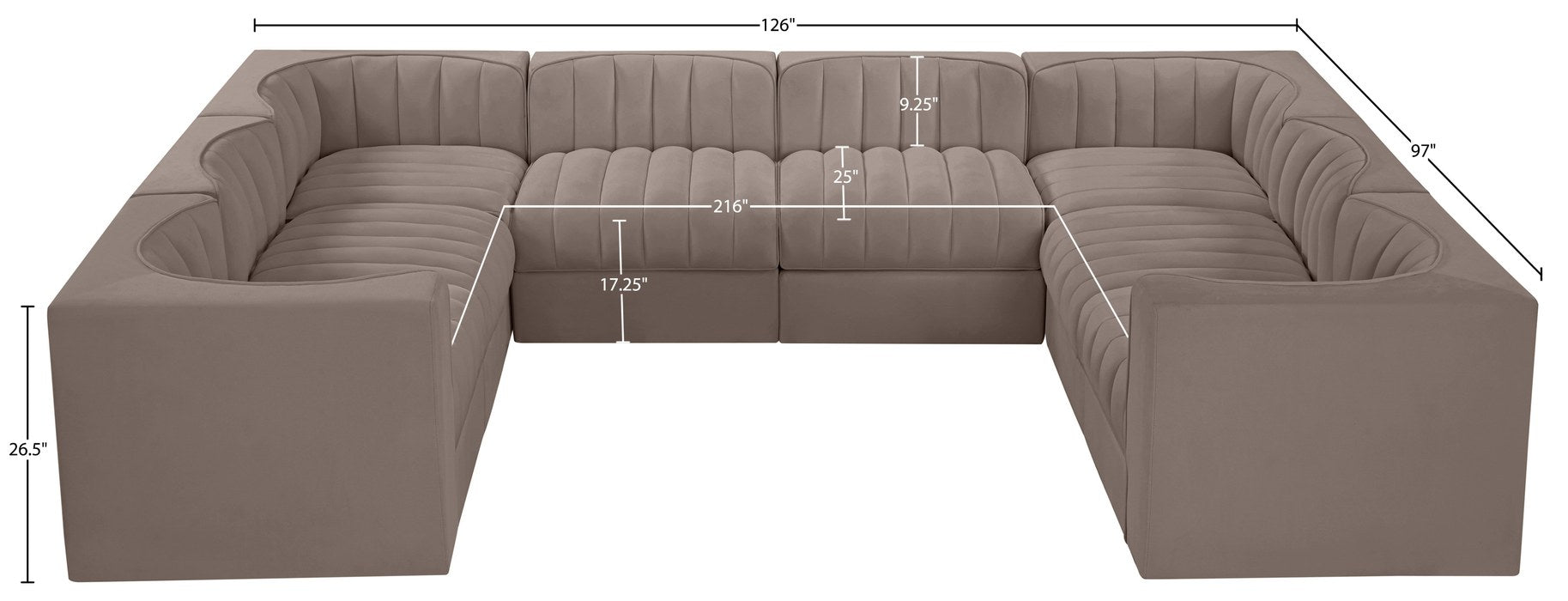 Meridian Furniture - Rummi Taupe Velvet Performance Fabric Upholstered Sectional - 660Taupe-Sec8E - GreatFurnitureDeal