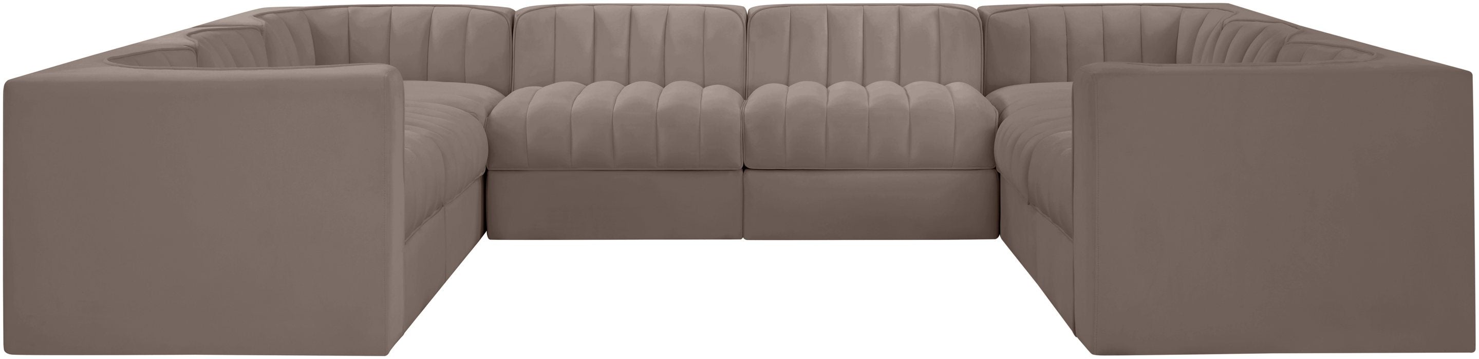 Meridian Furniture - Rummi Taupe Velvet Performance Fabric Upholstered Sectional - 660Taupe-Sec8E - GreatFurnitureDeal