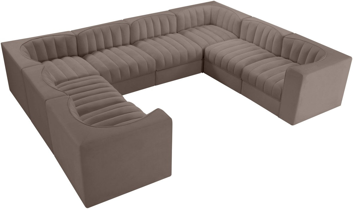 Meridian Furniture - Rummi Taupe Velvet Performance Fabric Upholstered Sectional - 660Taupe-Sec8E - GreatFurnitureDeal