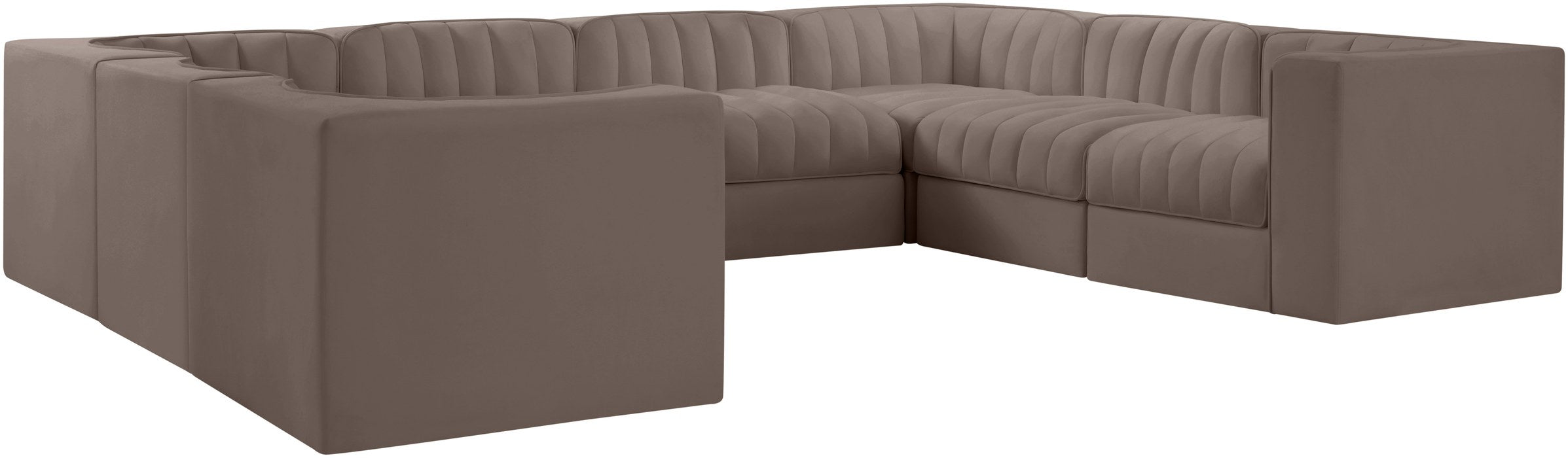 Meridian Furniture - Rummi Taupe Velvet Performance Fabric Upholstered Sectional - 660Taupe-Sec8E - GreatFurnitureDeal