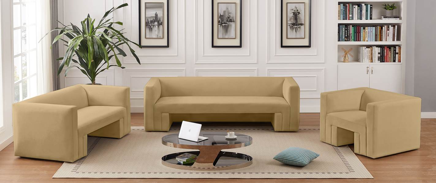 Meridian Furniture - Henson 89.5" Camel Velvet Upholstered Sofa - 665Camel-S - GreatFurnitureDeal