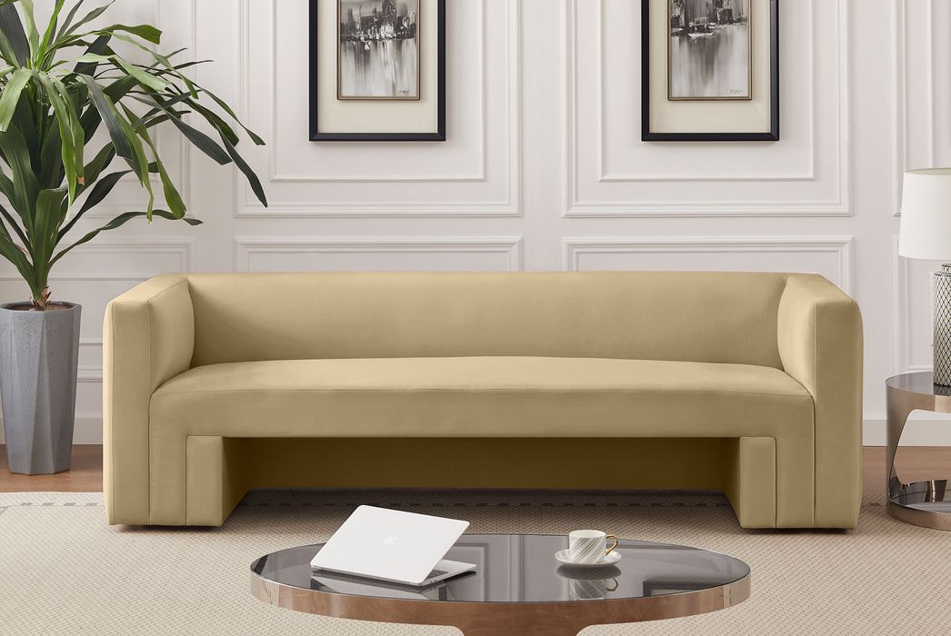 Meridian Furniture - Henson 89.5" Camel Velvet Upholstered Sofa - 665Camel-S - GreatFurnitureDeal