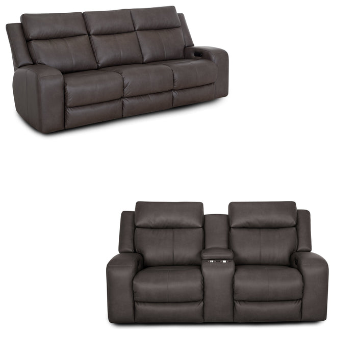Franklin Furniture - 667 Winston 2 Piece Power Reclining Sofa Set Dual Seat AIR MASSAGE in Detroit Smoke - 66747-62-66735-62