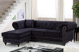 Meridian Furniture - Sabrina 96" Black Velvet Upholstered 2pc. Reversible Sectional - 667Black-Sectional - GreatFurnitureDeal