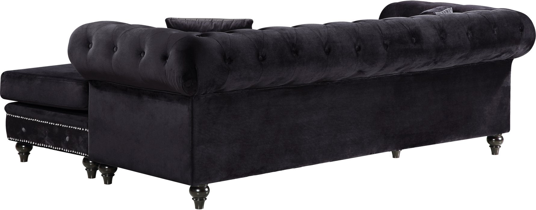 Meridian Furniture - Sabrina 96" Black Velvet Upholstered 2pc. Reversible Sectional - 667Black-Sectional - GreatFurnitureDeal