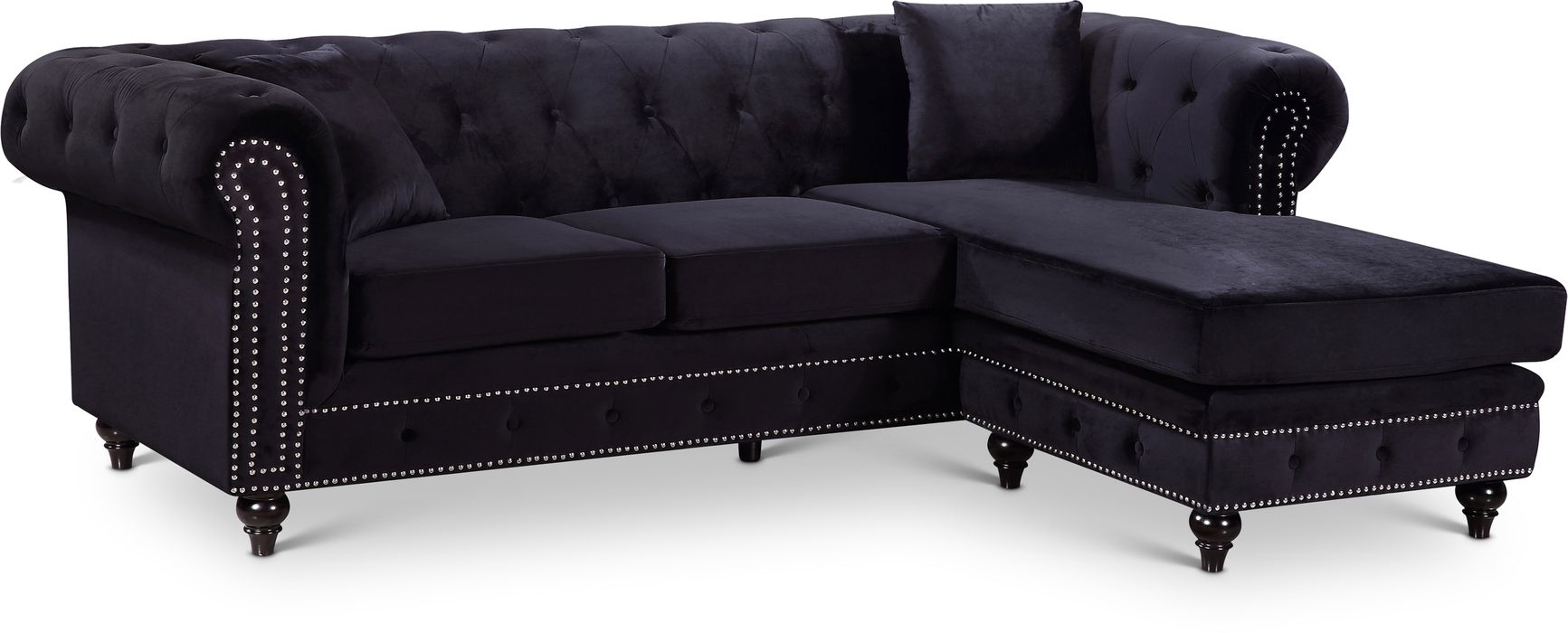 Meridian Furniture - Sabrina 96" Black Velvet Upholstered 2pc. Reversible Sectional - 667Black-Sectional - GreatFurnitureDeal