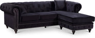 Meridian Furniture - Sabrina 96" Black Velvet Upholstered 2pc. Reversible Sectional - 667Black-Sectional - GreatFurnitureDeal
