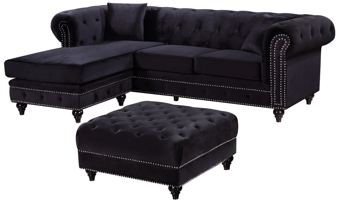 Meridian Furniture - Sabrina 96" Black Velvet Upholstered 2pc. Reversible Sectional - 667Black-Sectional - GreatFurnitureDeal