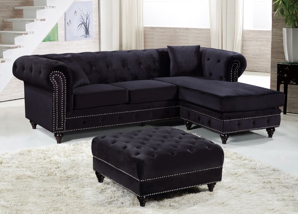 Meridian Furniture - Sabrina 96" Black Velvet Upholstered 2pc. Reversible Sectional - 667Black-Sectional - GreatFurnitureDeal