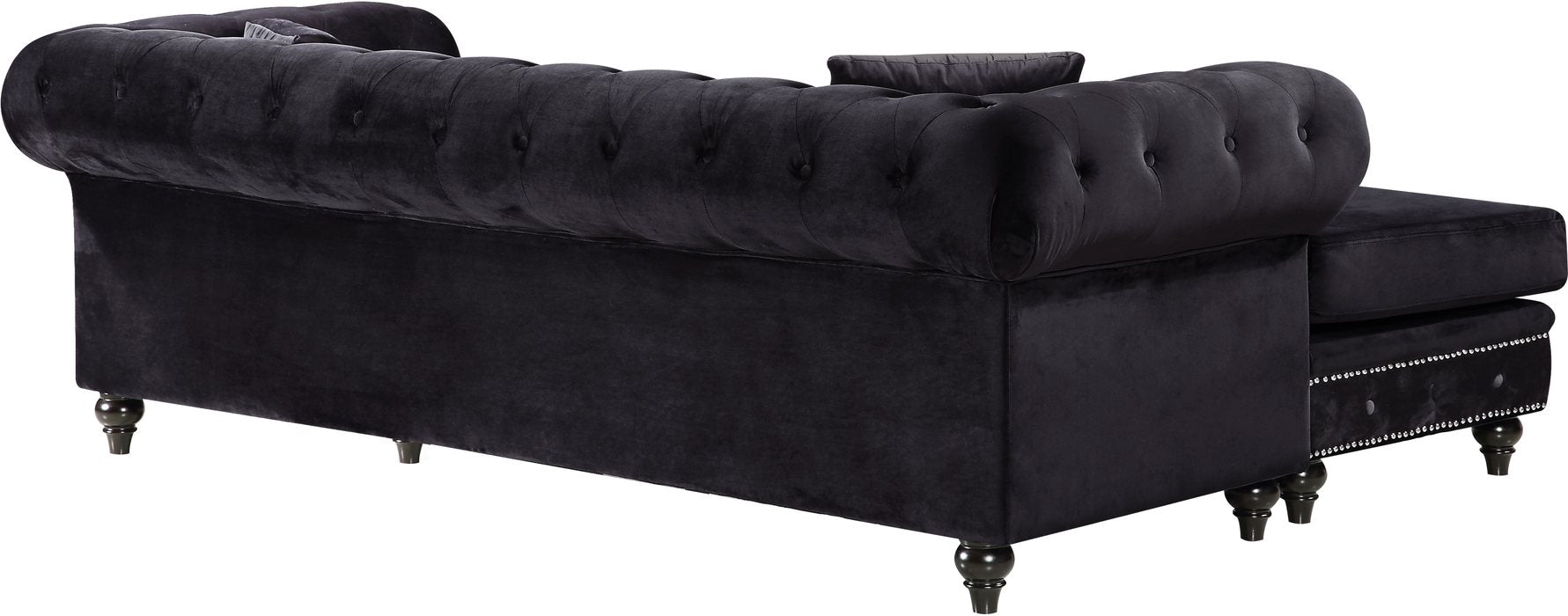 Meridian Furniture - Sabrina 96" Black Velvet Upholstered 2pc. Reversible Sectional - 667Black-Sectional - GreatFurnitureDeal