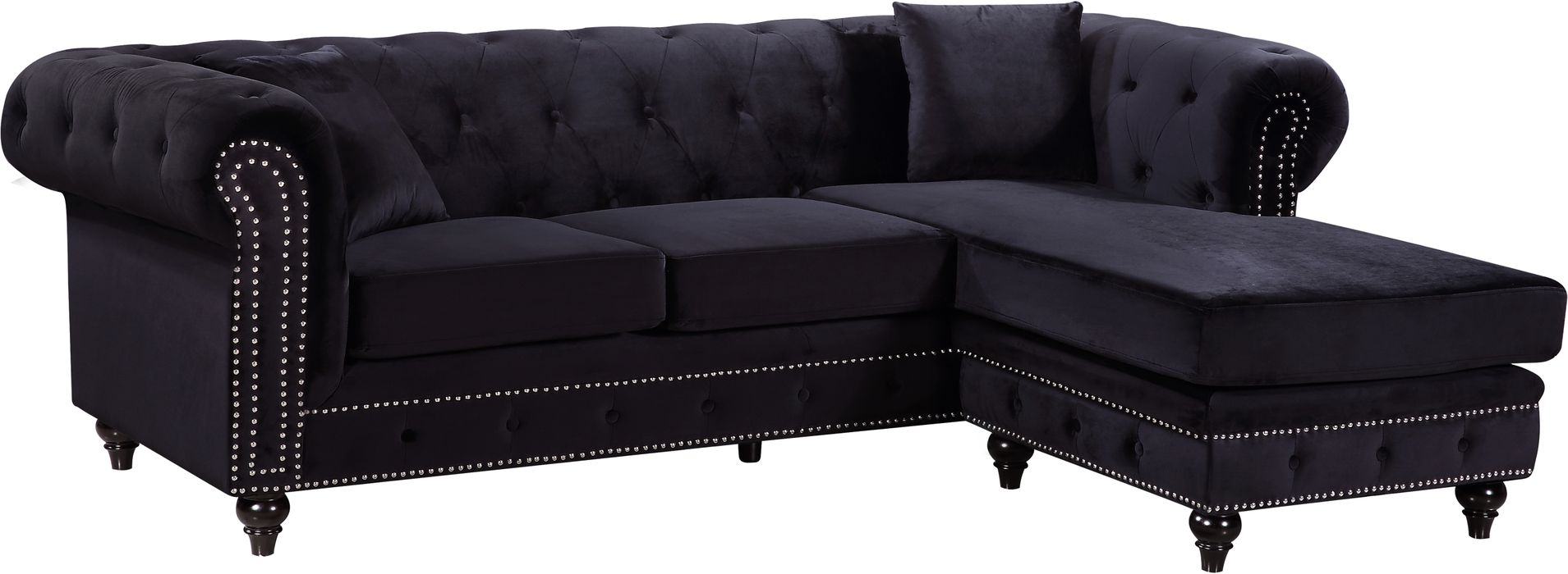 Meridian Furniture - Sabrina 96" Black Velvet Upholstered 2pc. Reversible Sectional - 667Black-Sectional - GreatFurnitureDeal