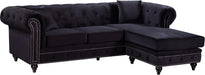 Meridian Furniture - Sabrina 96" Black Velvet Upholstered 2pc. Reversible Sectional - 667Black-Sectional - GreatFurnitureDeal