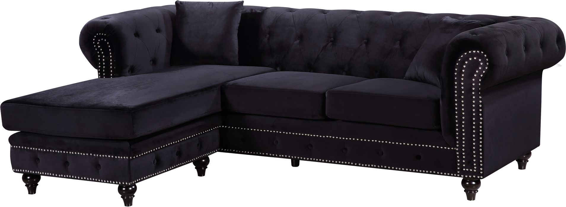 Meridian Furniture - Sabrina 96" Black Velvet Upholstered 2pc. Reversible Sectional - 667Black-Sectional - GreatFurnitureDeal