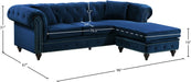 Meridian Furniture - Sabrina 96" Navy Velvet Upholstered 2pc. Reversible Sectional - 667Navy-Sectional - GreatFurnitureDeal