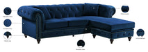 Meridian Furniture - Sabrina 96" Navy Velvet Upholstered 2pc. Reversible Sectional - 667Navy-Sectional - GreatFurnitureDeal