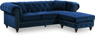 Meridian Furniture - Sabrina 96" Navy Velvet Upholstered 2pc. Reversible Sectional - 667Navy-Sectional - GreatFurnitureDeal