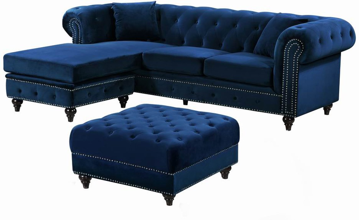 Meridian Furniture - Sabrina 96" Navy Velvet Upholstered 2pc. Reversible Sectional - 667Navy-Sectional - GreatFurnitureDeal