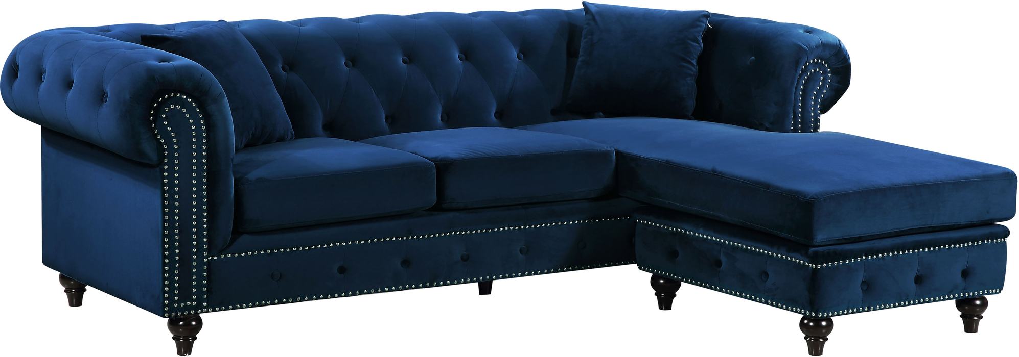 Meridian Furniture - Sabrina 96" Navy Velvet Upholstered 2pc. Reversible Sectional - 667Navy-Sectional - GreatFurnitureDeal