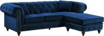 Meridian Furniture - Sabrina 96" Navy Velvet Upholstered 2pc. Reversible Sectional - 667Navy-Sectional - GreatFurnitureDeal