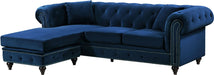 Meridian Furniture - Sabrina 96" Navy Velvet Upholstered 2pc. Reversible Sectional - 667Navy-Sectional - GreatFurnitureDeal