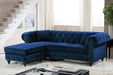 Meridian Furniture - Sabrina 96" Navy Velvet Upholstered 2pc. Reversible Sectional - 667Navy-Sectional - GreatFurnitureDeal