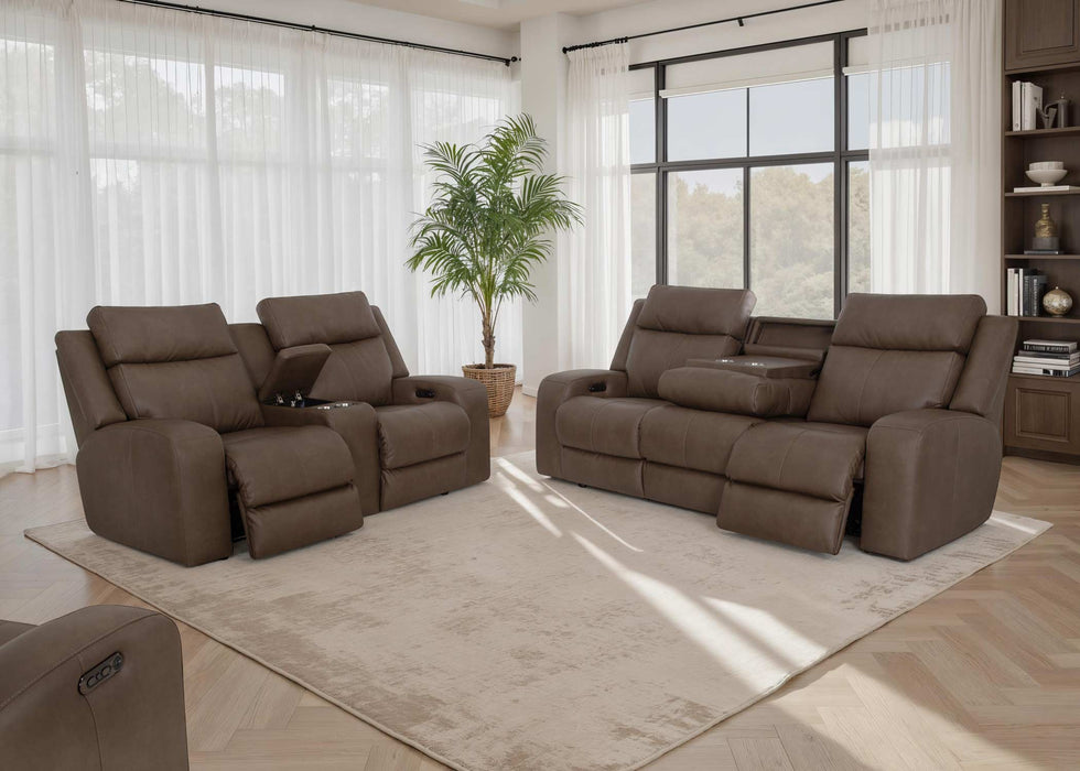 Franklin Furniture - 667 Winston Power Reclining Sofa w/ Power Headrest, Drop Down Table, Cupholders & USB in Detroit Taupe - 66747-TAUPE