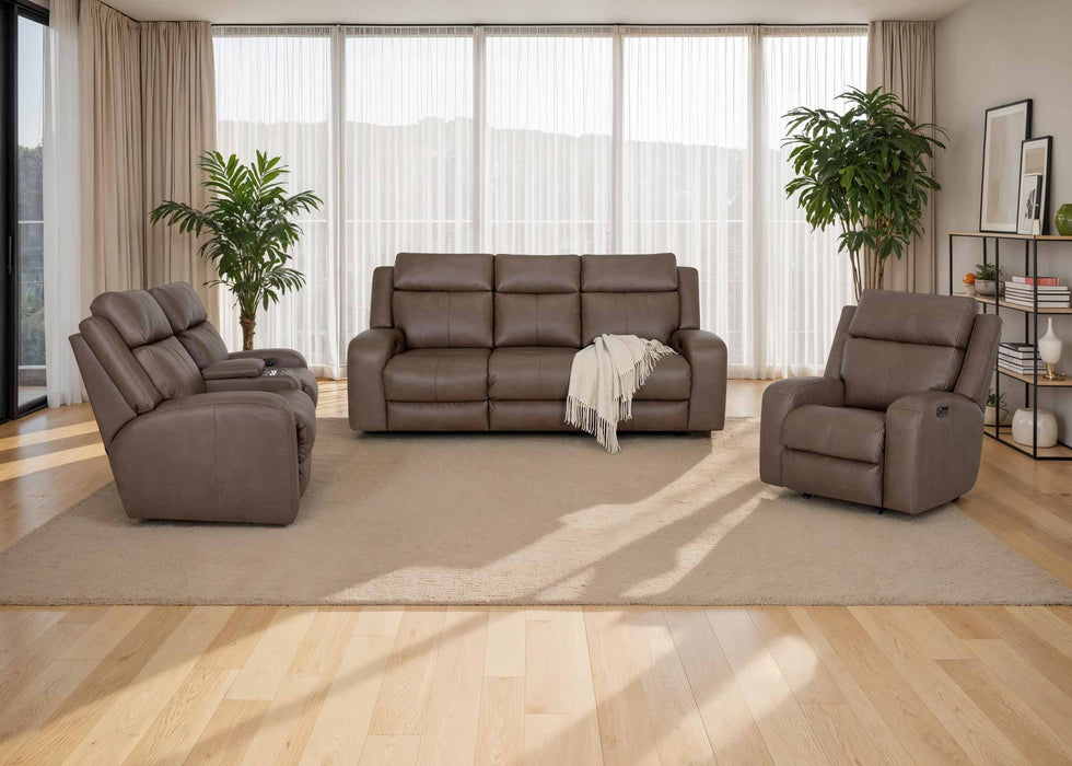 Franklin Furniture - 667 Winston Power Reclining Sofa w/ Power Headrest, Drop Down Table, Cupholders & USB in Detroit Taupe - 66747-TAUPE