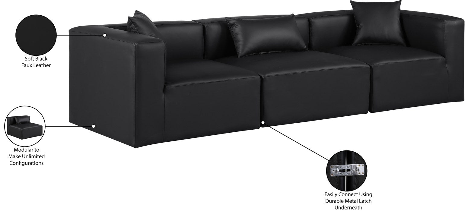 Meridian Furniture - Cube 108" Black Vegan Leather Upholstered 3pc. Sofa - 668Black-S108B - GreatFurnitureDeal