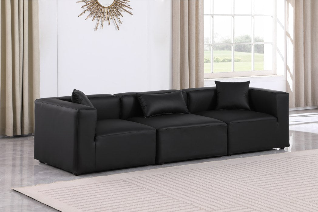 Meridian Furniture - Cube 108" Black Vegan Leather Upholstered 3pc. Sofa - 668Black-S108B - GreatFurnitureDeal