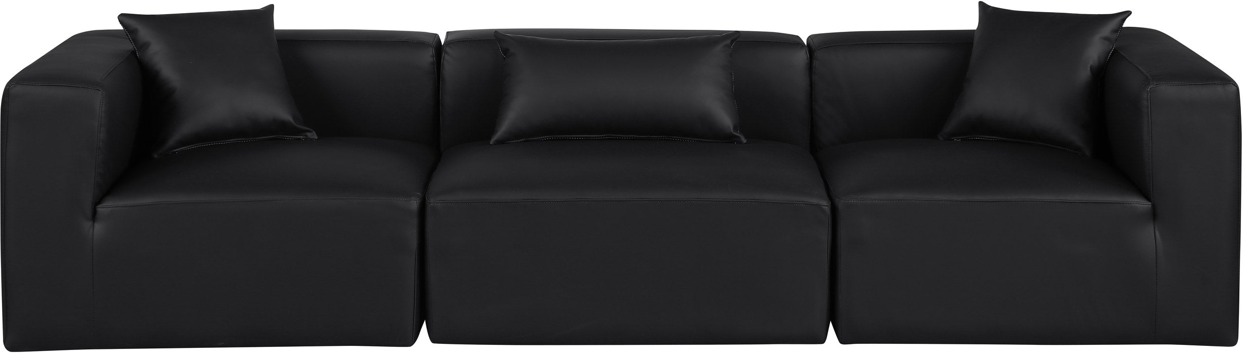 Meridian Furniture - Cube 108" Black Vegan Leather Upholstered 3pc. Sofa - 668Black-S108B - GreatFurnitureDeal
