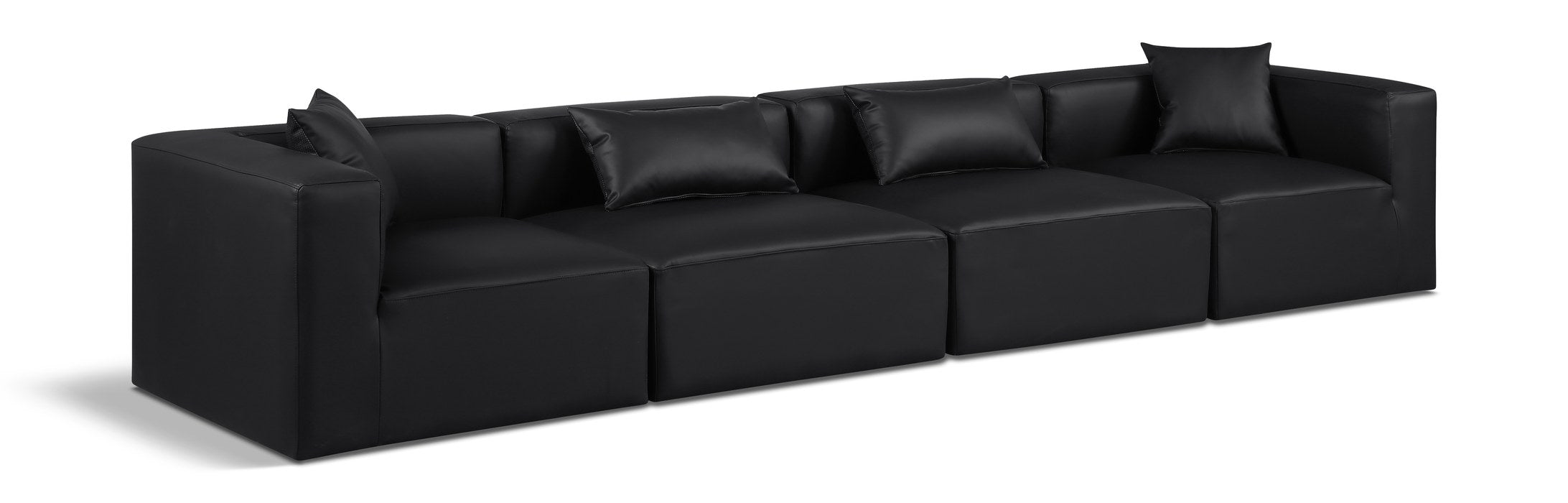 Meridian Furniture - Cube 144" Black Vegan Leather Upholstered 4pc. Sofa - 668Black-S144B - GreatFurnitureDeal