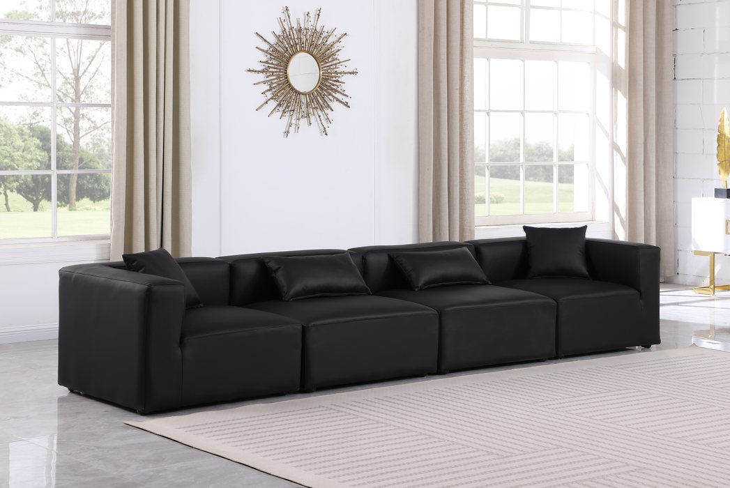 Meridian Furniture - Cube 144" Black Vegan Leather Upholstered 4pc. Sofa - 668Black-S144B - GreatFurnitureDeal