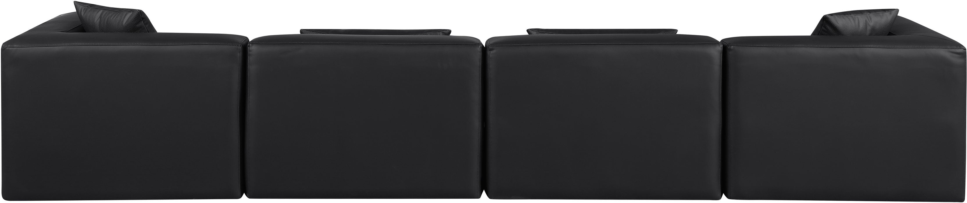 Meridian Furniture - Cube 144" Black Vegan Leather Upholstered 4pc. Sofa - 668Black-S144B - GreatFurnitureDeal