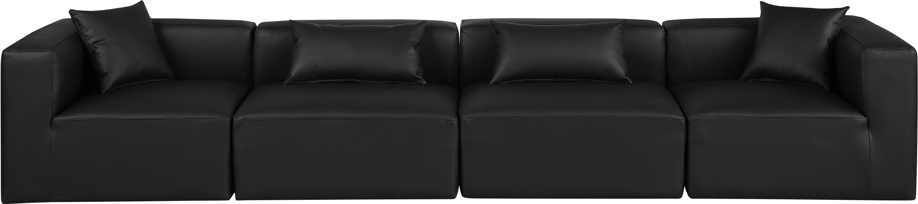 Meridian Furniture - Cube 144" Black Vegan Leather Upholstered 4pc. Sofa - 668Black-S144B - GreatFurnitureDeal