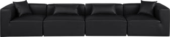Meridian Furniture - Cube 144" Black Vegan Leather Upholstered 4pc. Sofa - 668Black-S144B - GreatFurnitureDeal