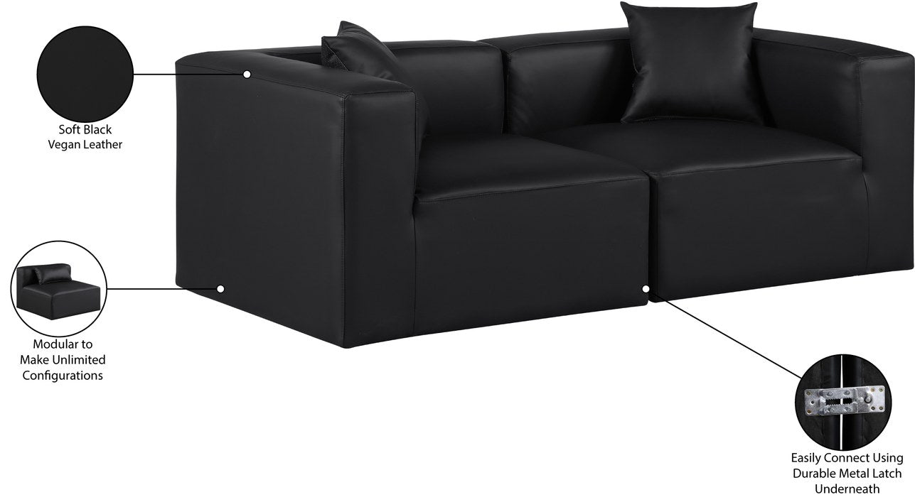 Meridian Furniture - Cube 72" Black Vegan Leather Upholstered 2pc. Sofa - 668Black-S72B - GreatFurnitureDeal