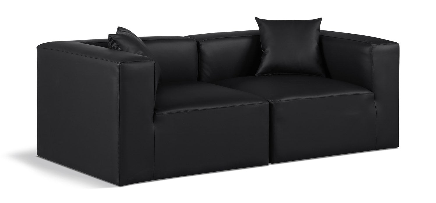 Meridian Furniture - Cube 72" Black Vegan Leather Upholstered 2pc. Sofa - 668Black-S72B - GreatFurnitureDeal