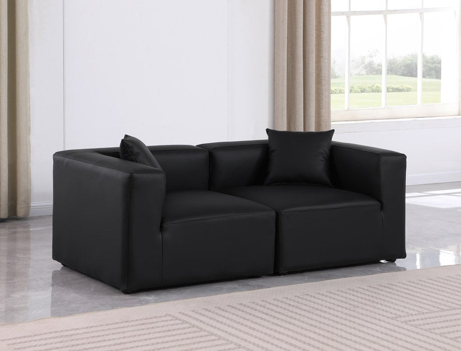 Meridian Furniture - Cube 72" Black Vegan Leather Upholstered 2pc. Sofa - 668Black-S72B - GreatFurnitureDeal