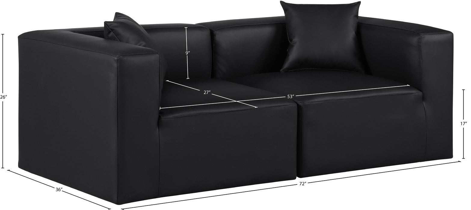Meridian Furniture - Cube 72" Black Vegan Leather Upholstered 2pc. Sofa - 668Black-S72B - GreatFurnitureDeal