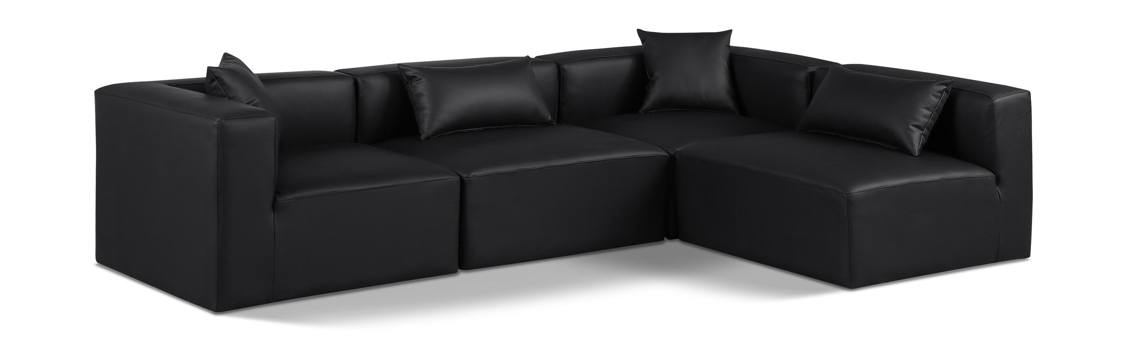 Meridian Furniture - Cube 108" Black Vegan Leather Upholstered 4pc. Sectional - 668Black-Sec4B - GreatFurnitureDeal