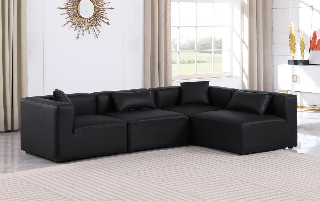 Meridian Furniture - Cube 108" Black Vegan Leather Upholstered 4pc. Sectional - 668Black-Sec4B - GreatFurnitureDeal